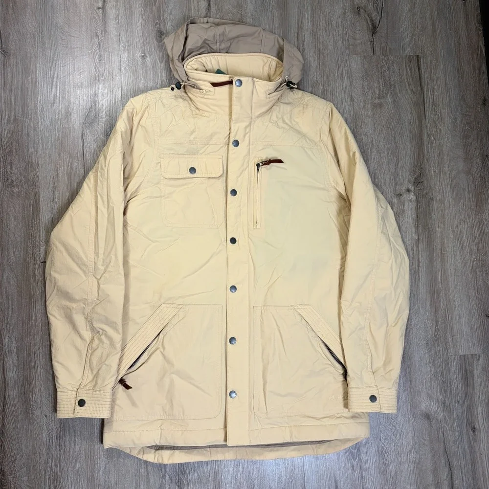 NWT LL Bean Men's Insulated Travel Jacket Medium Tall Khaki Brown Hood 518081